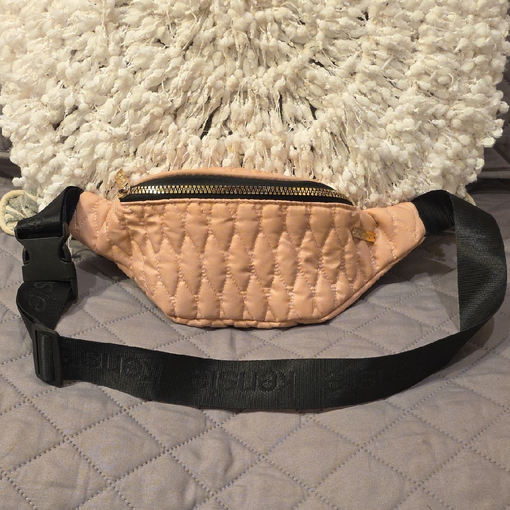 Kensie Blush Quilted Belt Bag with Black Strap